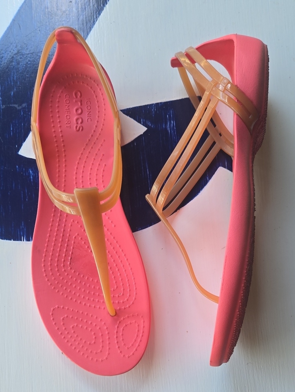Crocs Isabella T-strap Sandal Light Pink Coral Orange Size US 9